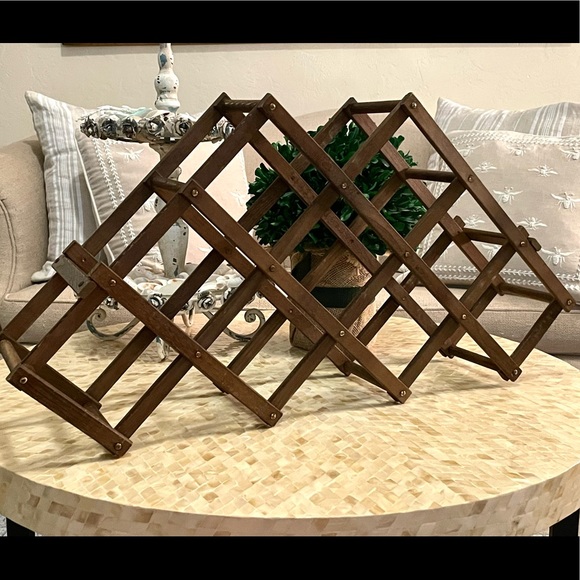 VINTAGE Wood Accordion DECOR, Wine Rack, Brown - Picture 2 of 7